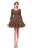 ColsBM Cass Bronze Brown Bridesmaid Dresses Zipper Three-fourths Length Sleeve Baby Doll Cute Mini Lace