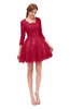 ColsBM Cass Dark Red Bridesmaid Dresses Zipper Three-fourths Length Sleeve Baby Doll Cute Mini Lace