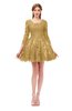 ColsBM Cass Gold Bridesmaid Dresses Zipper Three-fourths Length Sleeve Baby Doll Cute Mini Lace