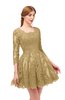 ColsBM Cass Venetian Gold Bridesmaid Dresses Zipper Three-fourths Length Sleeve Baby Doll Cute Mini Lace