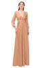 ColsBM Martha Apricot Bridesmaid Dresses Floor Length Ruching Zip up V-neck Long Sleeve Glamorous