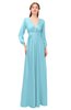 ColsBM Martha Aqua Bridesmaid Dresses Floor Length Ruching Zip up V-neck Long Sleeve Glamorous