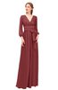 ColsBM Martha Aurora Red Bridesmaid Dresses Floor Length Ruching Zip up V-neck Long Sleeve Glamorous