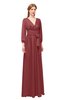 ColsBM Martha Aurora Red Bridesmaid Dresses Floor Length Ruching Zip up V-neck Long Sleeve Glamorous