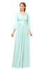 ColsBM Martha Blue Glass Bridesmaid Dresses Floor Length Ruching Zip up V-neck Long Sleeve Glamorous