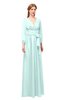 ColsBM Martha Blue Glass Bridesmaid Dresses Floor Length Ruching Zip up V-neck Long Sleeve Glamorous