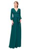 ColsBM Martha Blue Green Bridesmaid Dresses Floor Length Ruching Zip up V-neck Long Sleeve Glamorous