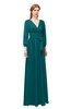 ColsBM Martha Blue Green Bridesmaid Dresses Floor Length Ruching Zip up V-neck Long Sleeve Glamorous
