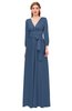 ColsBM Martha Blue Indigo Bridesmaid Dresses Floor Length Ruching Zip up V-neck Long Sleeve Glamorous