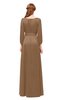 ColsBM Martha Bronze Brown Bridesmaid Dresses Floor Length Ruching Zip up V-neck Long Sleeve Glamorous