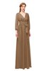 ColsBM Martha Bronze Brown Bridesmaid Dresses Floor Length Ruching Zip up V-neck Long Sleeve Glamorous