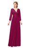 ColsBM Martha Burgundy Bridesmaid Dresses Floor Length Ruching Zip up V-neck Long Sleeve Glamorous