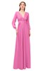 ColsBM Martha Carnation Pink Bridesmaid Dresses Floor Length Ruching Zip up V-neck Long Sleeve Glamorous