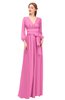 ColsBM Martha Carnation Pink Bridesmaid Dresses Floor Length Ruching Zip up V-neck Long Sleeve Glamorous