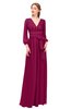 ColsBM Martha Cerise Bridesmaid Dresses Floor Length Ruching Zip up V-neck Long Sleeve Glamorous
