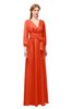 ColsBM Martha Cherry Tomato Bridesmaid Dresses Floor Length Ruching Zip up V-neck Long Sleeve Glamorous