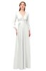 ColsBM Martha Cloud White Bridesmaid Dresses Floor Length Ruching Zip up V-neck Long Sleeve Glamorous