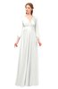 ColsBM Martha Cloud White Bridesmaid Dresses Floor Length Ruching Zip up V-neck Long Sleeve Glamorous