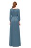 ColsBM Martha Copen Blue Bridesmaid Dresses Floor Length Ruching Zip up V-neck Long Sleeve Glamorous
