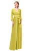 ColsBM Martha Cream Gold Bridesmaid Dresses Floor Length Ruching Zip up V-neck Long Sleeve Glamorous