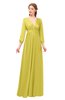 ColsBM Martha Cream Gold Bridesmaid Dresses Floor Length Ruching Zip up V-neck Long Sleeve Glamorous