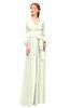 ColsBM Martha Cream Bridesmaid Dresses Floor Length Ruching Zip up V-neck Long Sleeve Glamorous