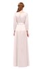 ColsBM Martha Creole Pink Bridesmaid Dresses Floor Length Ruching Zip up V-neck Long Sleeve Glamorous