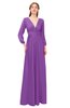 ColsBM Martha Dahlia Bridesmaid Dresses Floor Length Ruching Zip up V-neck Long Sleeve Glamorous