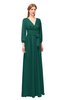 ColsBM Martha Dark Jade Bridesmaid Dresses Floor Length Ruching Zip up V-neck Long Sleeve Glamorous