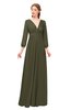 ColsBM Martha Dark Olive Bridesmaid Dresses Floor Length Ruching Zip up V-neck Long Sleeve Glamorous