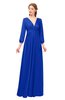 ColsBM Martha Dazzling Blue Bridesmaid Dresses Floor Length Ruching Zip up V-neck Long Sleeve Glamorous
