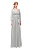 ColsBM Martha Dove Grey Bridesmaid Dresses Floor Length Ruching Zip up V-neck Long Sleeve Glamorous