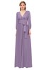 ColsBM Martha Eggplant Bridesmaid Dresses Floor Length Ruching Zip up V-neck Long Sleeve Glamorous