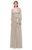 ColsBM Martha Fawn Bridesmaid Dresses Floor Length Ruching Zip up V-neck Long Sleeve Glamorous