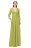 ColsBM Martha Green Oasis Bridesmaid Dresses Floor Length Ruching Zip up V-neck Long Sleeve Glamorous