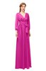 ColsBM Martha Hot Pink Bridesmaid Dresses Floor Length Ruching Zip up V-neck Long Sleeve Glamorous