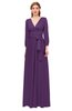 ColsBM Martha Imperial Purple Bridesmaid Dresses Floor Length Ruching Zip up V-neck Long Sleeve Glamorous
