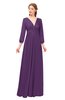 ColsBM Martha Imperial Purple Bridesmaid Dresses Floor Length Ruching Zip up V-neck Long Sleeve Glamorous