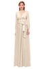ColsBM Martha Linen Bridesmaid Dresses Floor Length Ruching Zip up V-neck Long Sleeve Glamorous