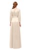 ColsBM Martha Linen Bridesmaid Dresses Floor Length Ruching Zip up V-neck Long Sleeve Glamorous