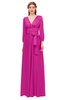 ColsBM Martha Magenta M15 Bridesmaid Dresses Floor Length Ruching Zip up V-neck Long Sleeve Glamorous