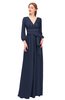 ColsBM Martha Navy Blue Bridesmaid Dresses Floor Length Ruching Zip up V-neck Long Sleeve Glamorous