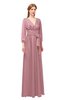 ColsBM Martha Nectar Pink Bridesmaid Dresses Floor Length Ruching Zip up V-neck Long Sleeve Glamorous