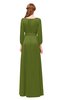 ColsBM Martha Olive Green Bridesmaid Dresses Floor Length Ruching Zip up V-neck Long Sleeve Glamorous