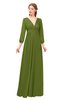 ColsBM Martha Olive Green Bridesmaid Dresses Floor Length Ruching Zip up V-neck Long Sleeve Glamorous