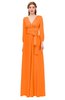 ColsBM Martha Orange Bridesmaid Dresses Floor Length Ruching Zip up V-neck Long Sleeve Glamorous