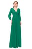 ColsBM Martha Pepper Green Bridesmaid Dresses Floor Length Ruching Zip up V-neck Long Sleeve Glamorous