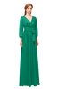 ColsBM Martha Pepper Green Bridesmaid Dresses Floor Length Ruching Zip up V-neck Long Sleeve Glamorous