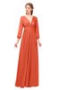 ColsBM Martha Persimmon Bridesmaid Dresses Floor Length Ruching Zip up V-neck Long Sleeve Glamorous