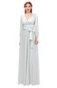 ColsBM Martha Platinum Bridesmaid Dresses Floor Length Ruching Zip up V-neck Long Sleeve Glamorous